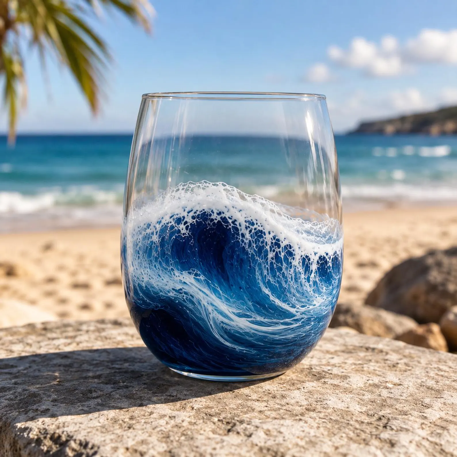 Ocean Wave Resin Stemless Wine Glass