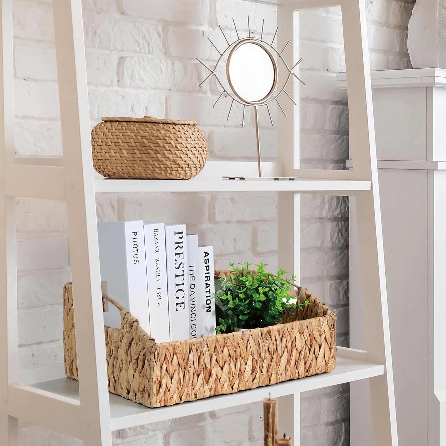 Water Hyacinth Pantry Shelf Baskets — Low Rectangular Woven Bins