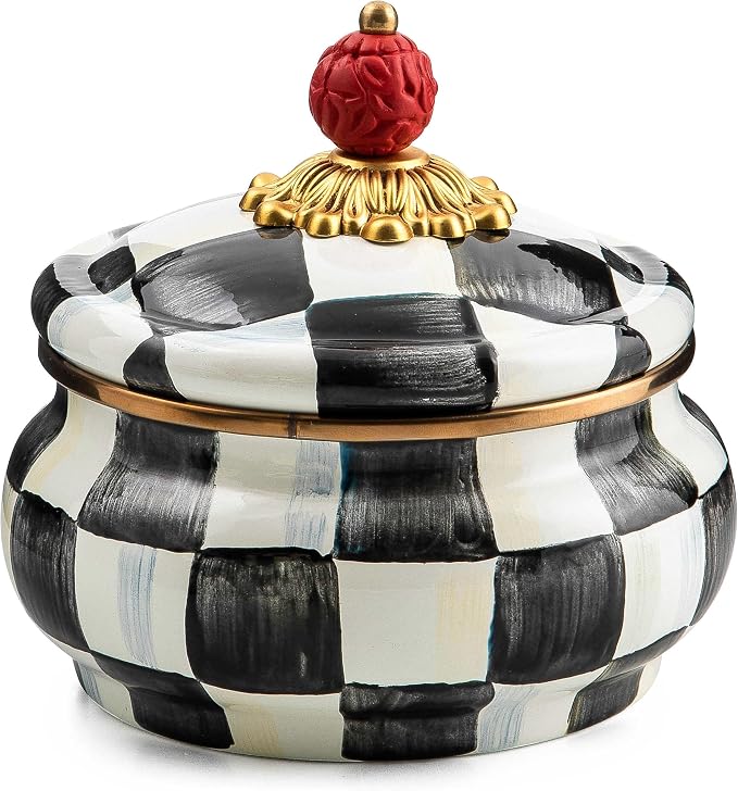 MacKenzie-Childs Courtly Check Squashed Pot with Thistle Finial