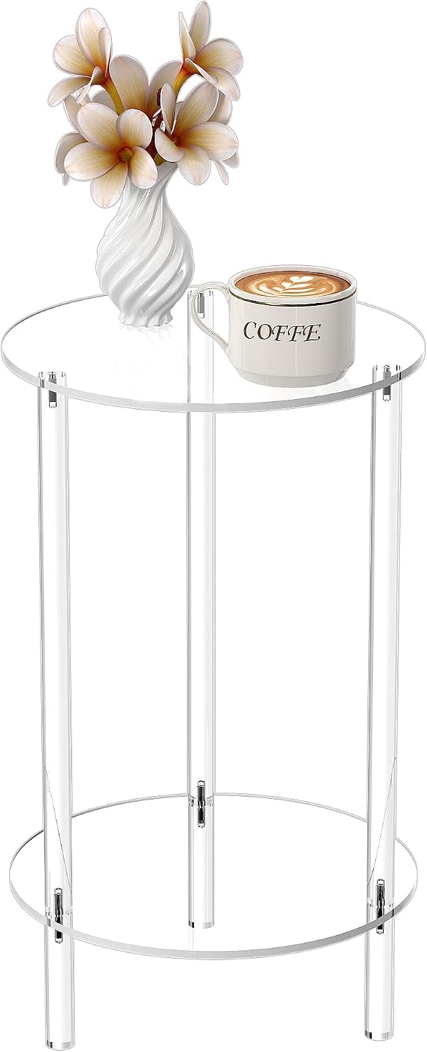 HMYHUM Acrylic Round 2-Tier Side Table for Small Spaces (11.8" x 20.2")