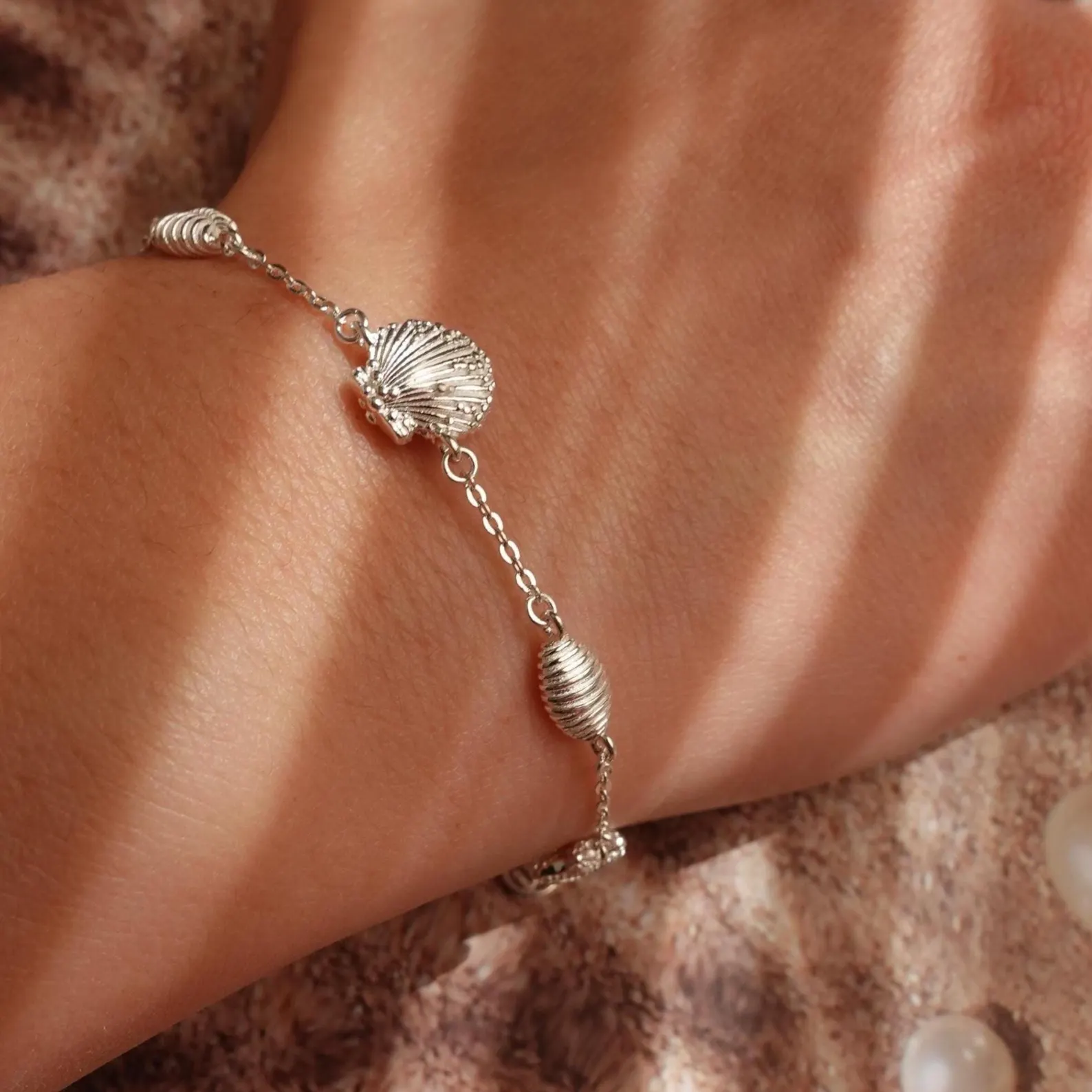 Seashell 18K White Gold Vermeil Station Bracelet