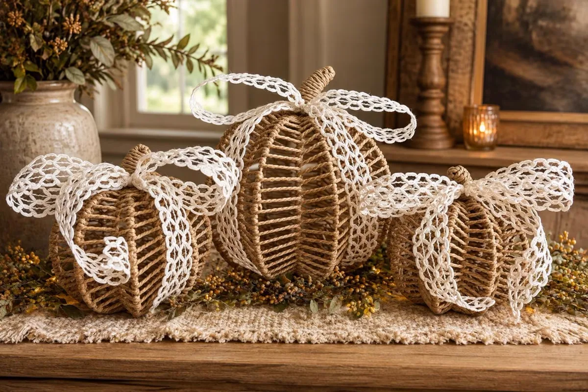 Open Woven Rope Pumpkin Decor Set — Large & Small (Natural Jute)