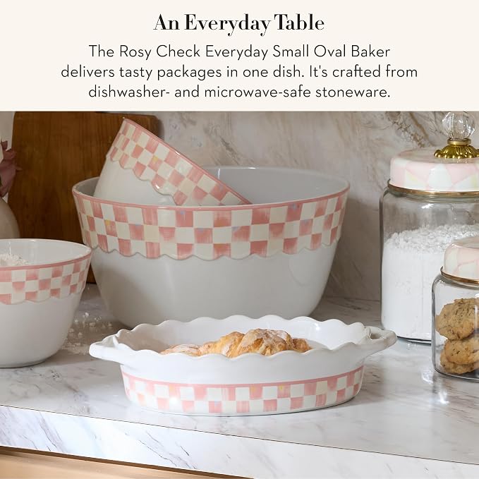 MacKenzie-Childs Rosy Check Everyday Small Oval Baker