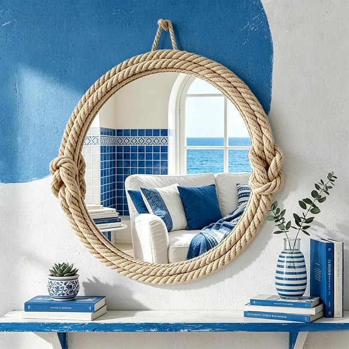 Nautical Rope Round Mirror — Handwoven Jute Wall Mirror
