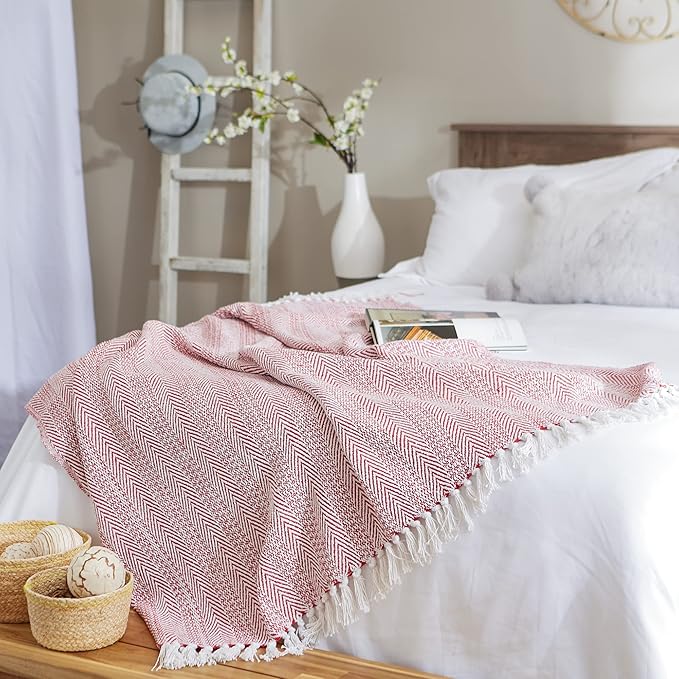 DII Nantucket Herringbone Fringed Cotton Throw