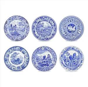 Spode Blue Room Georgian Collection Plates — Set of 6 Transferware Dinner Plates