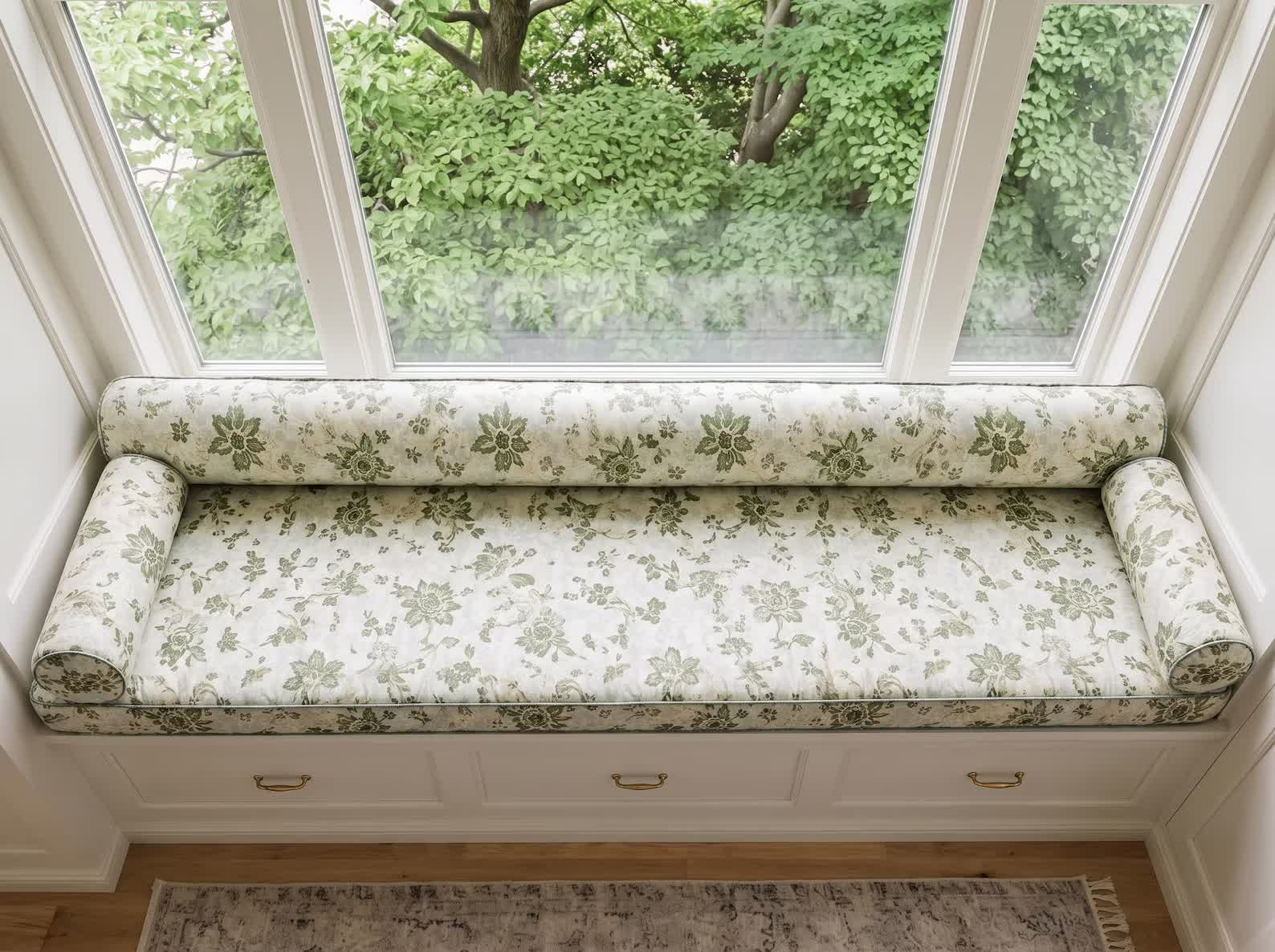 Window Bench Cushion — Green Floral Custom Window Seat Pad