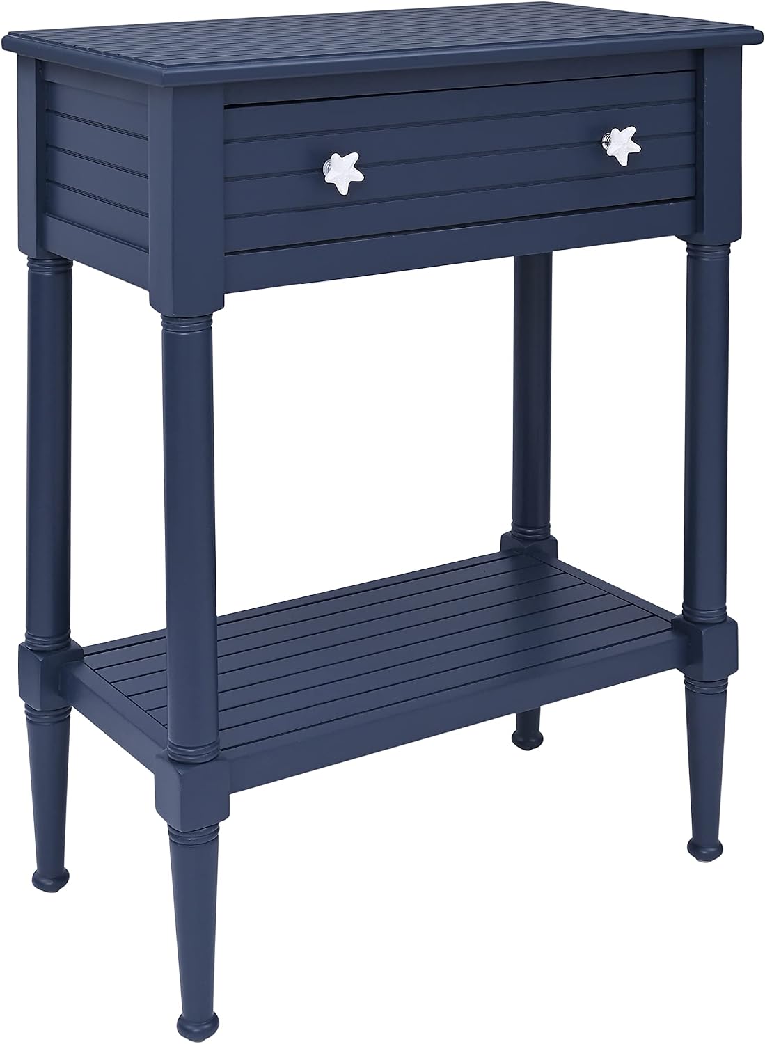 Linon Raleigh Navy Accent Table with Storage & Starfish Drawer Pulls (30.25")