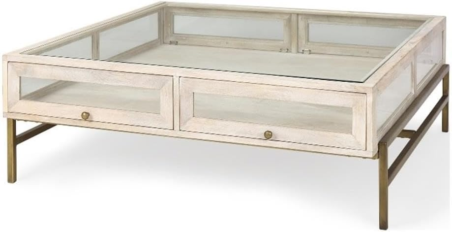 Mercana Arelius Square Glass Display Coffee Table with Drawers