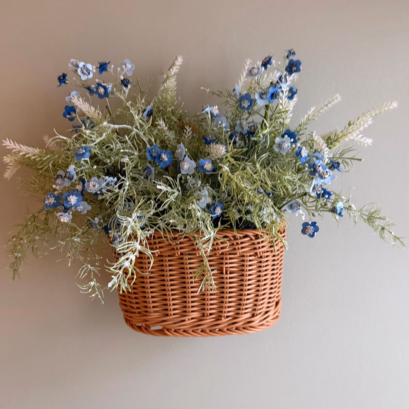Blue Floral Wall Basket — Faux Wildflower Hanging Door Basket