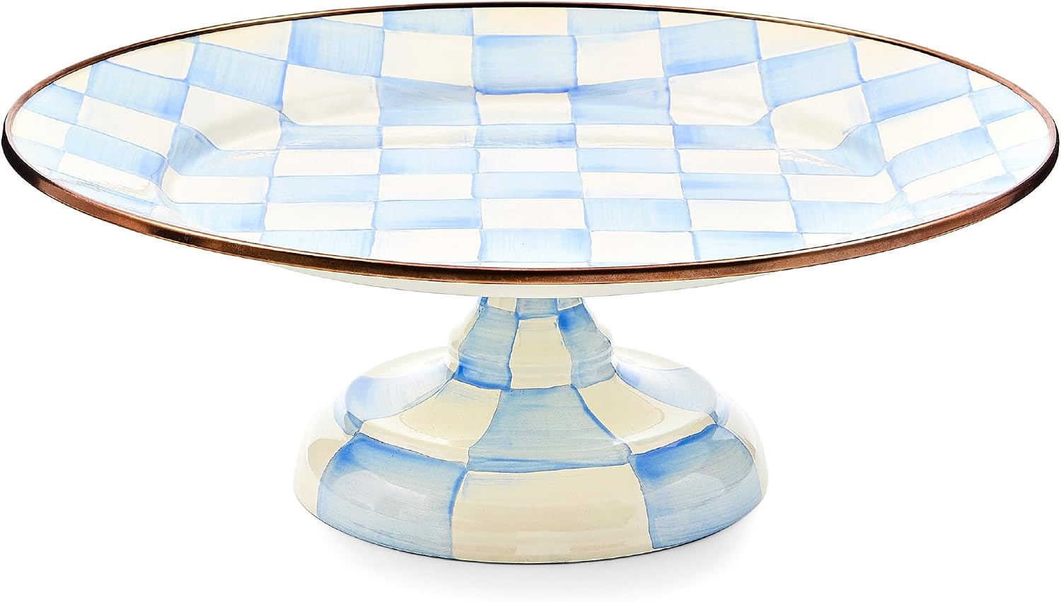 MacKenzie-Childs Sterling Check Enamel Pedestal Cake Stand