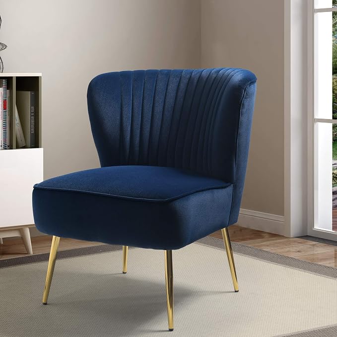 Tina's Home Velvet Armless Wingback Slipper Chair with Golden Legs — Navy