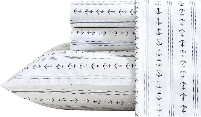 Nautical Navy Anchor & Stripe Cotton Sheet Set
