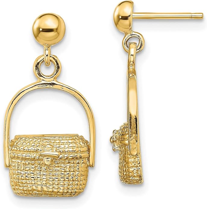 14k Yellow Gold Nantucket Basket Drop Earrings — Woven Dangle Posts