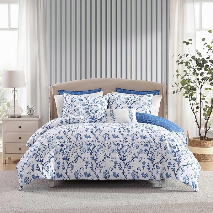 Laura Ashley Elise Blue Queen Comforter Set — 7-Piece
