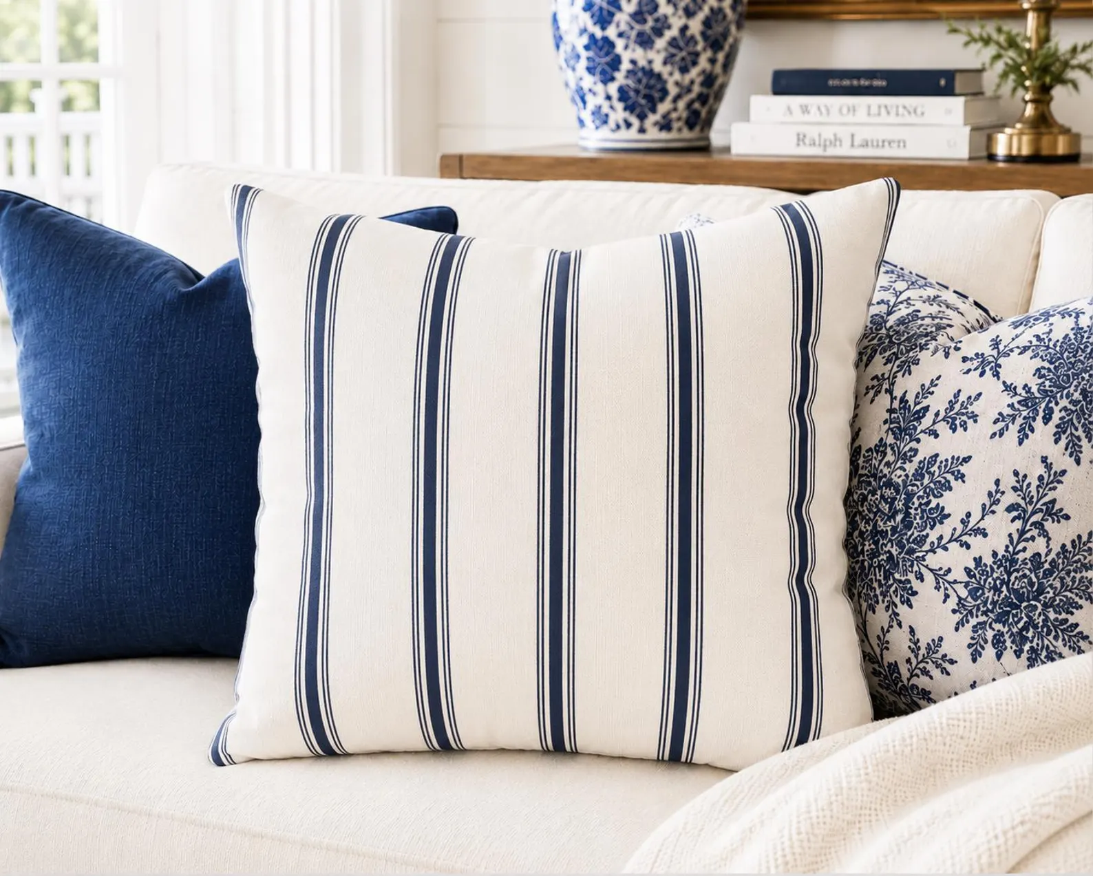 Blue Ticking Stripe Pillow Cover — Coastal Farmhouse