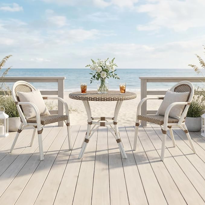 PURPLE LEAF French Bistro Set — Hand-Woven Aluminum Armchairs & Table