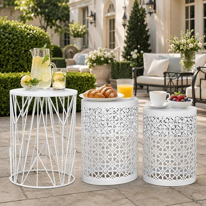 White Lace Metal Nesting Side Tables (Set of 3)