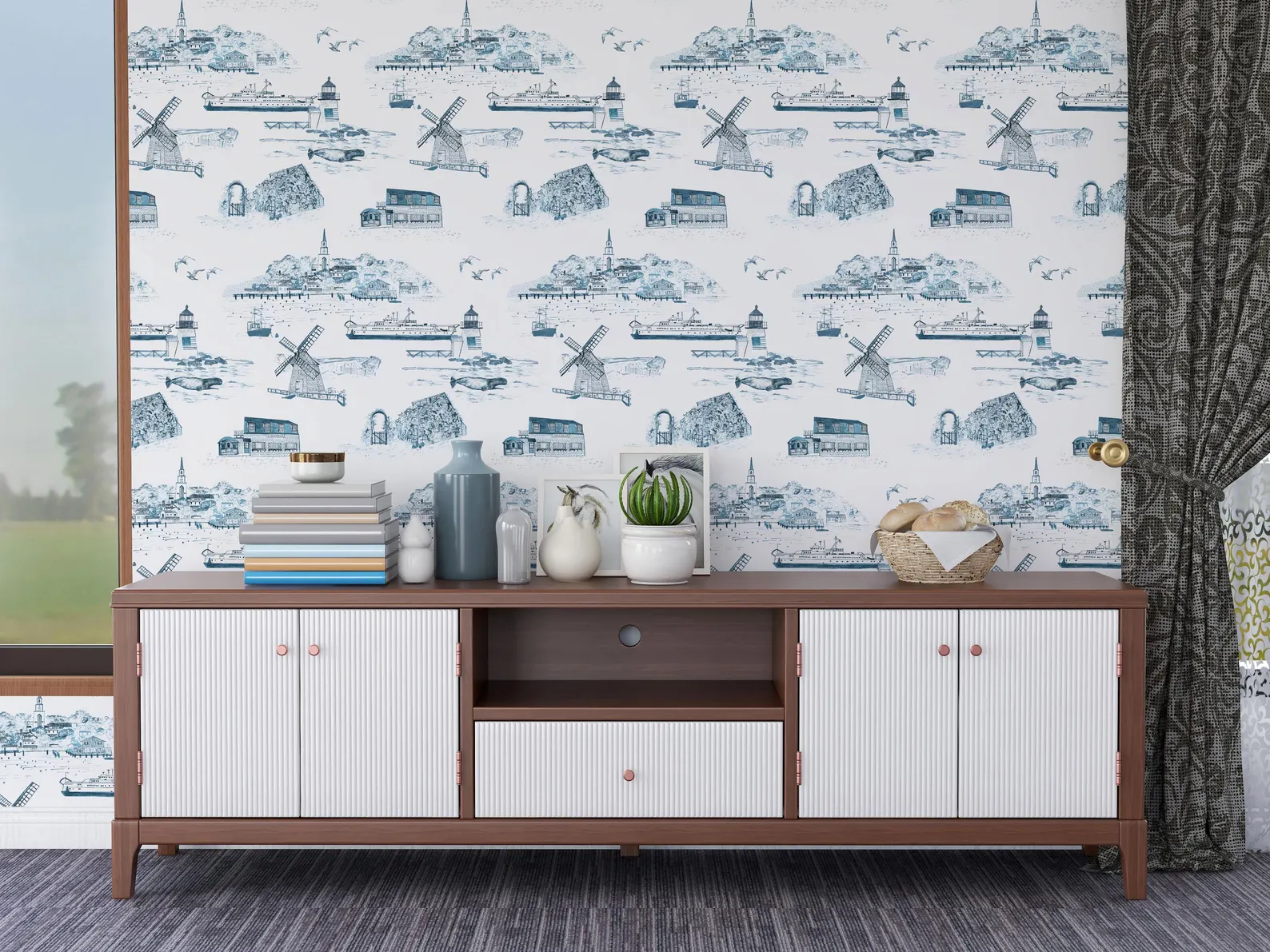 Nantucket & Cape Cod Toile Wallpaper — Peel & Stick