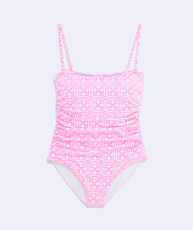 Pink Geometric Print Ruched Side One-Piece Swimsuit