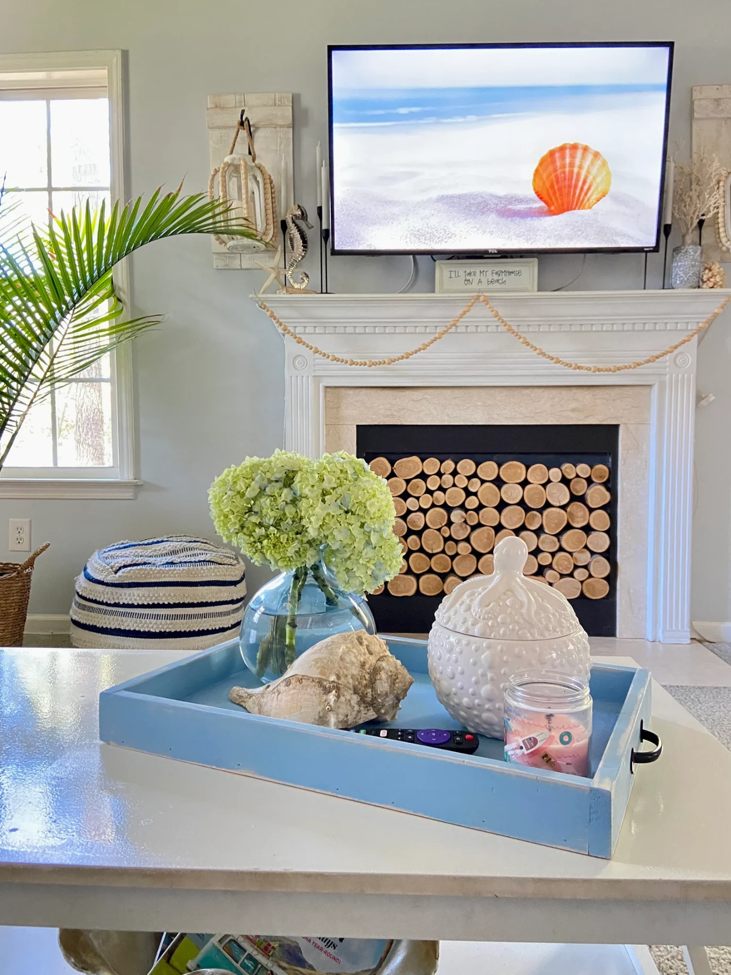 Blue Reclaimed Wood Coffee Table Tray
