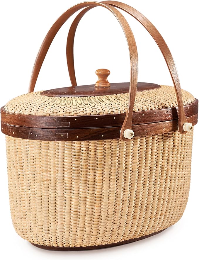 Nantucket Style Rattan Picnic Basket with Two Swing Handles