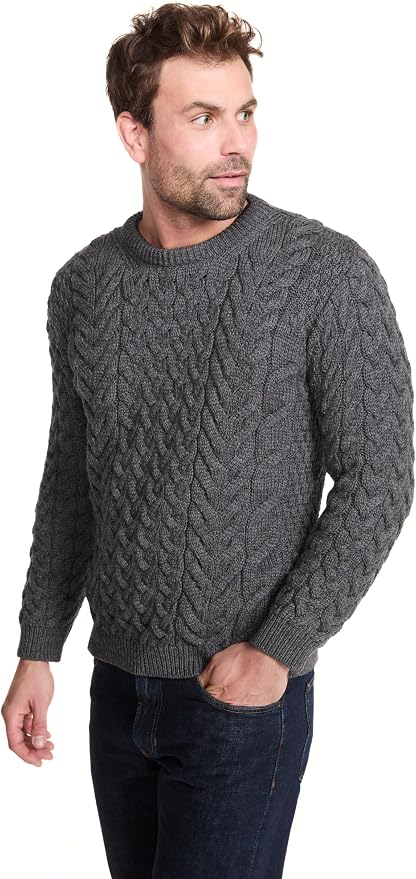 Aran Woollen Mills Merino Cable-Knit Sweater (Charcoal Grey)