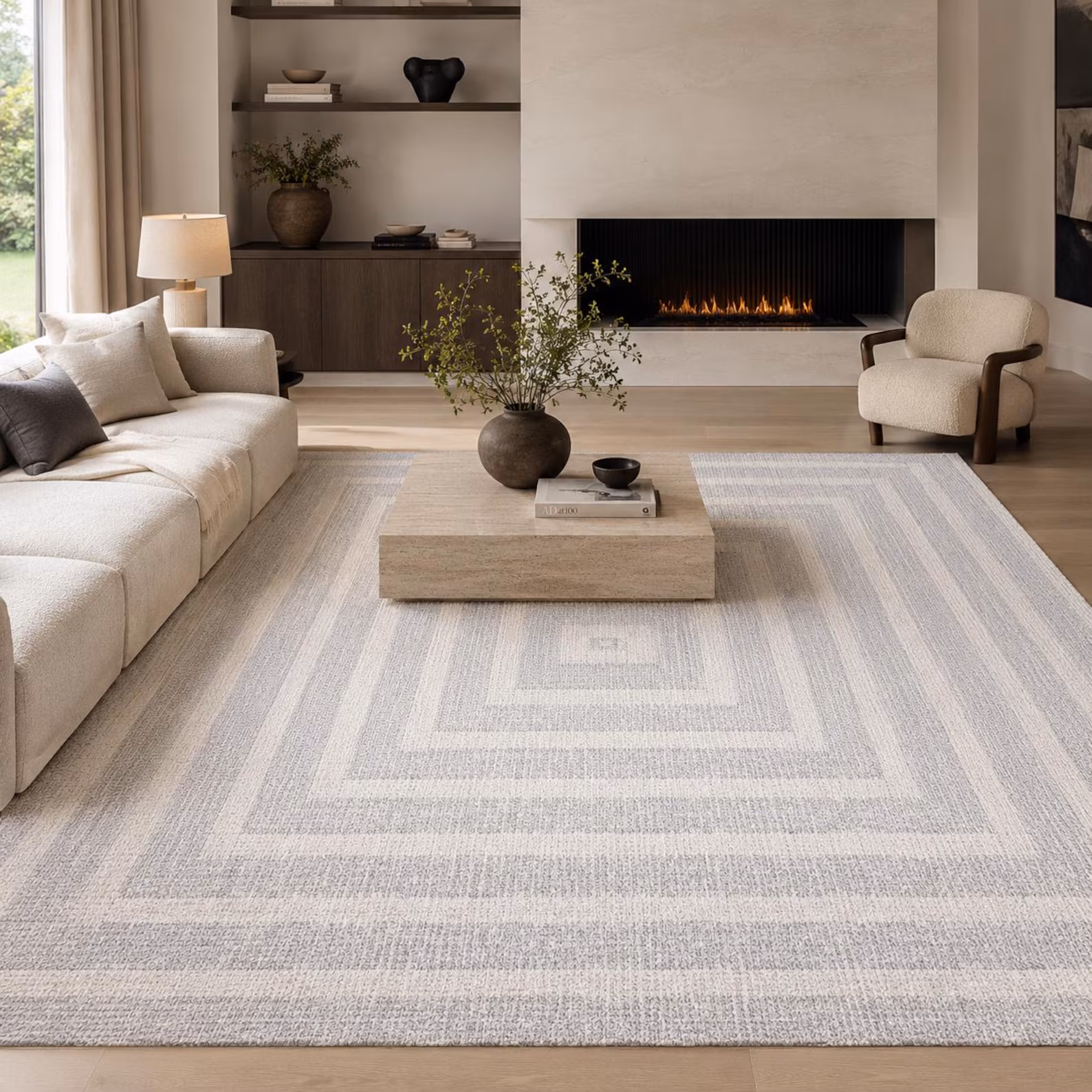 Blue & White Hand-Woven Geometric Cotton Rug