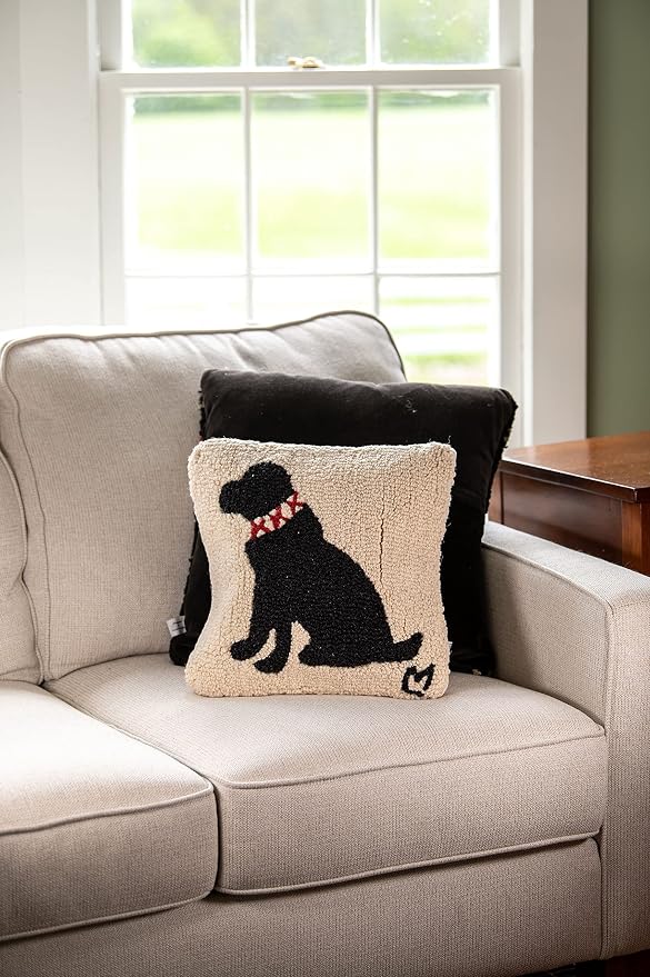 Chandler 4 Corners Black Lab Hand-Hooked Wool Pillow (14" Square)