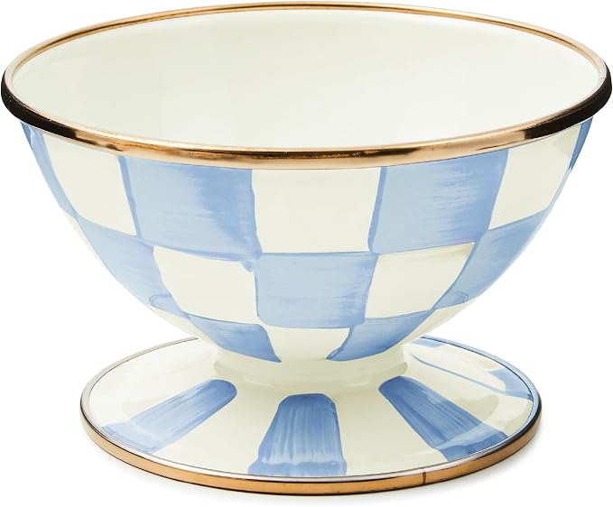 MacKenzie-Childs Enamel Ice Cream Bowl — Light Blue & White Sky Check