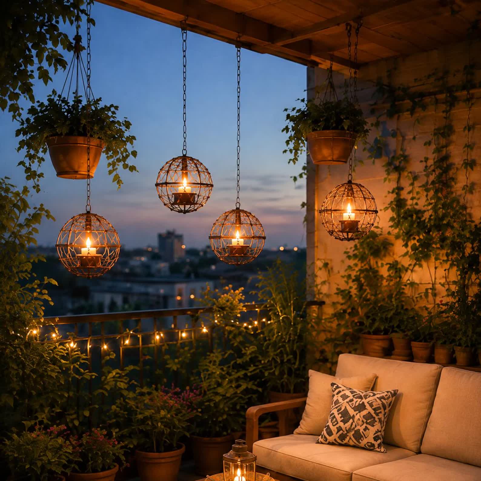 Outdoor Waterproof Solar Hanging Wire Globe Lanterns — Cozy Patio Garden Candle Lights