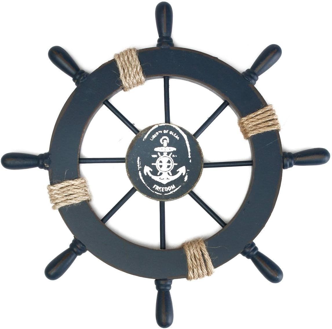 Rosenice Wooden Ship Wheel Wall Decor, Dark Blue