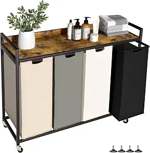Herture 4-Bag Rolling Laundry Sorter Cart with Removable Bags