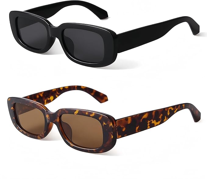Retro Rectangle Sunglasses (Set of 2) — Black & Tortoise