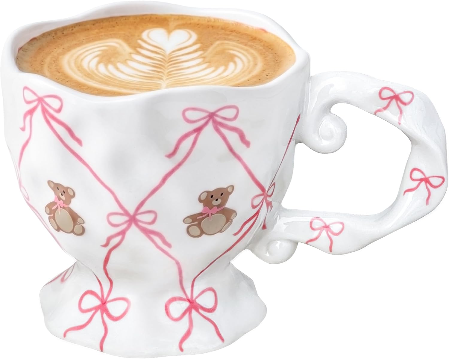 Handmade Pink Bow & Bear Kawaii Ceramic Mug (14oz)