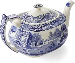 Spode Blue Italian Teapot with Infuser — Countryside-Inspired Transferware