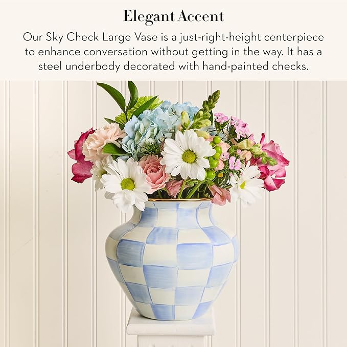 MacKenzie-Childs Sky Check Enamel Large Flower Vase (Light Blue & White)