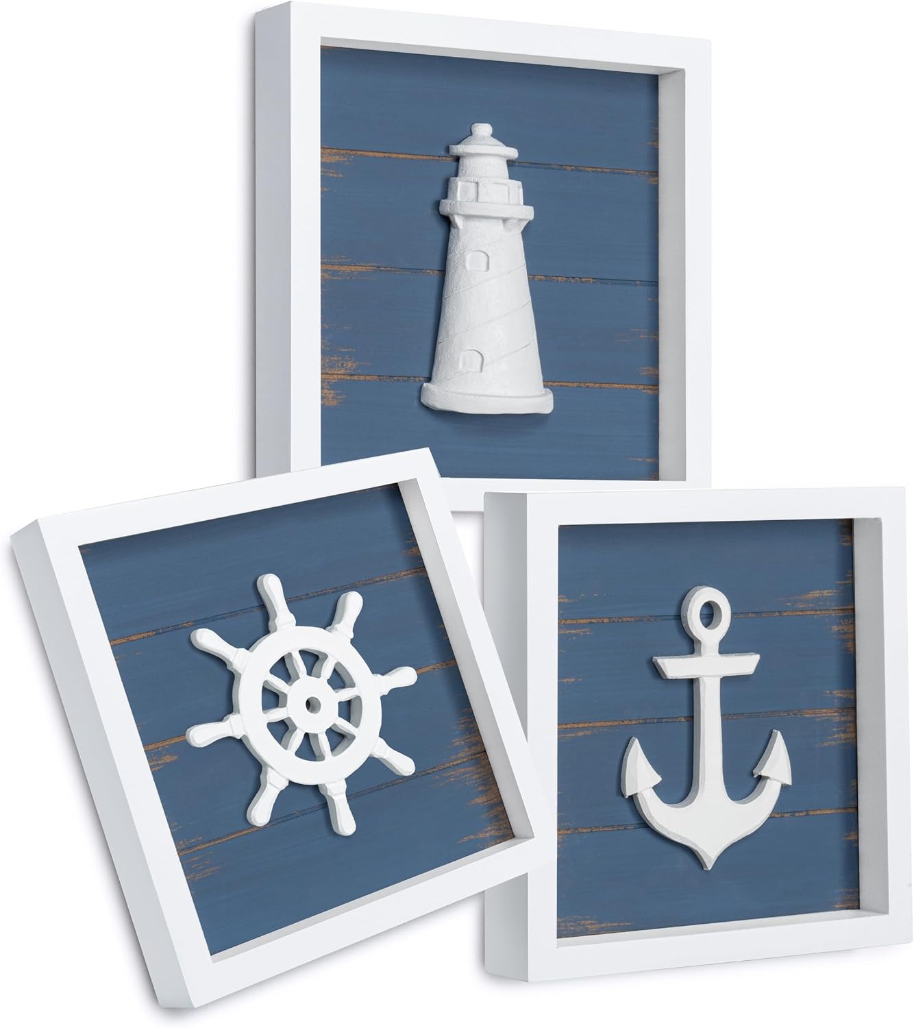 Tide and Tales 3D Nautical Wall Decor, Set of 3 — Lighthouse, Ship's Wheel & Anchor