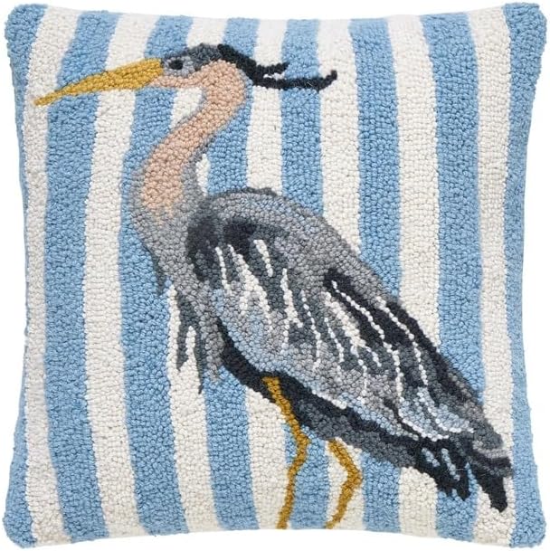 Peking Handicraft Heron Hand-Hooked Wool Pillow (16" Square)