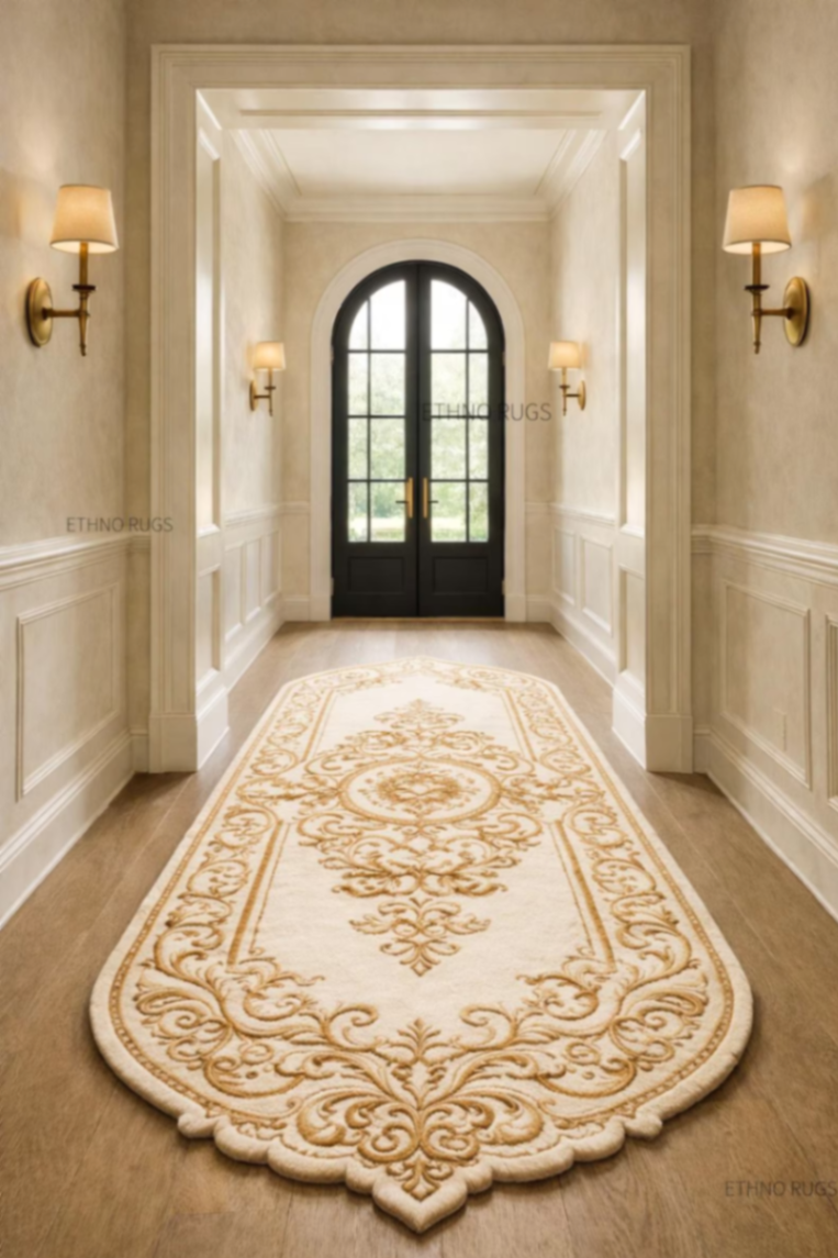 Luxury Cream & Gold Ornate Damask Runner Rug