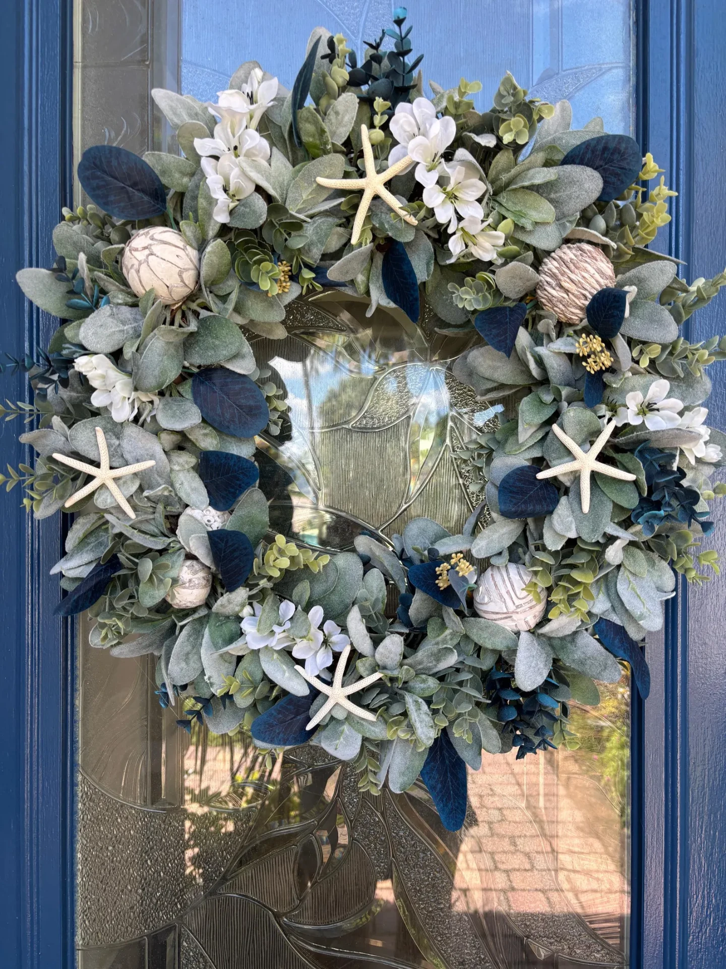 Navy & White Coastal Wreath with Starfish — Beach House Front Door