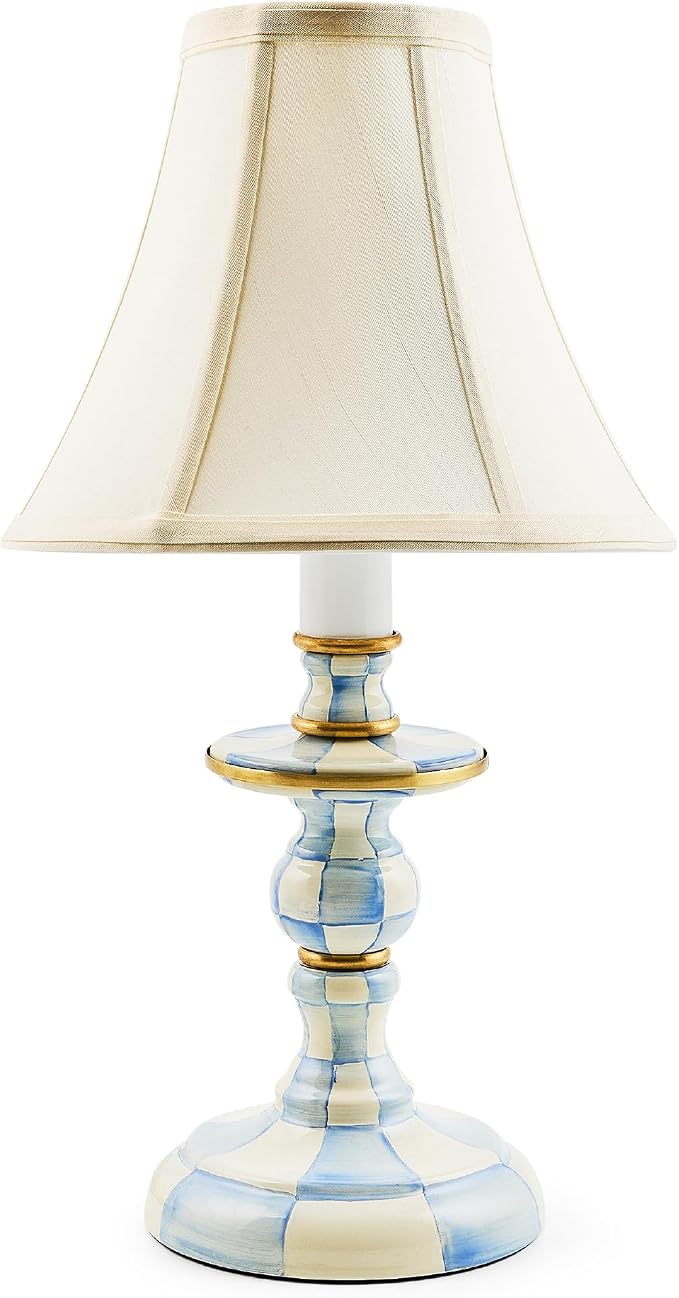 MacKenzie-Childs Candlestick Lamp — Light Blue & White Sky Check