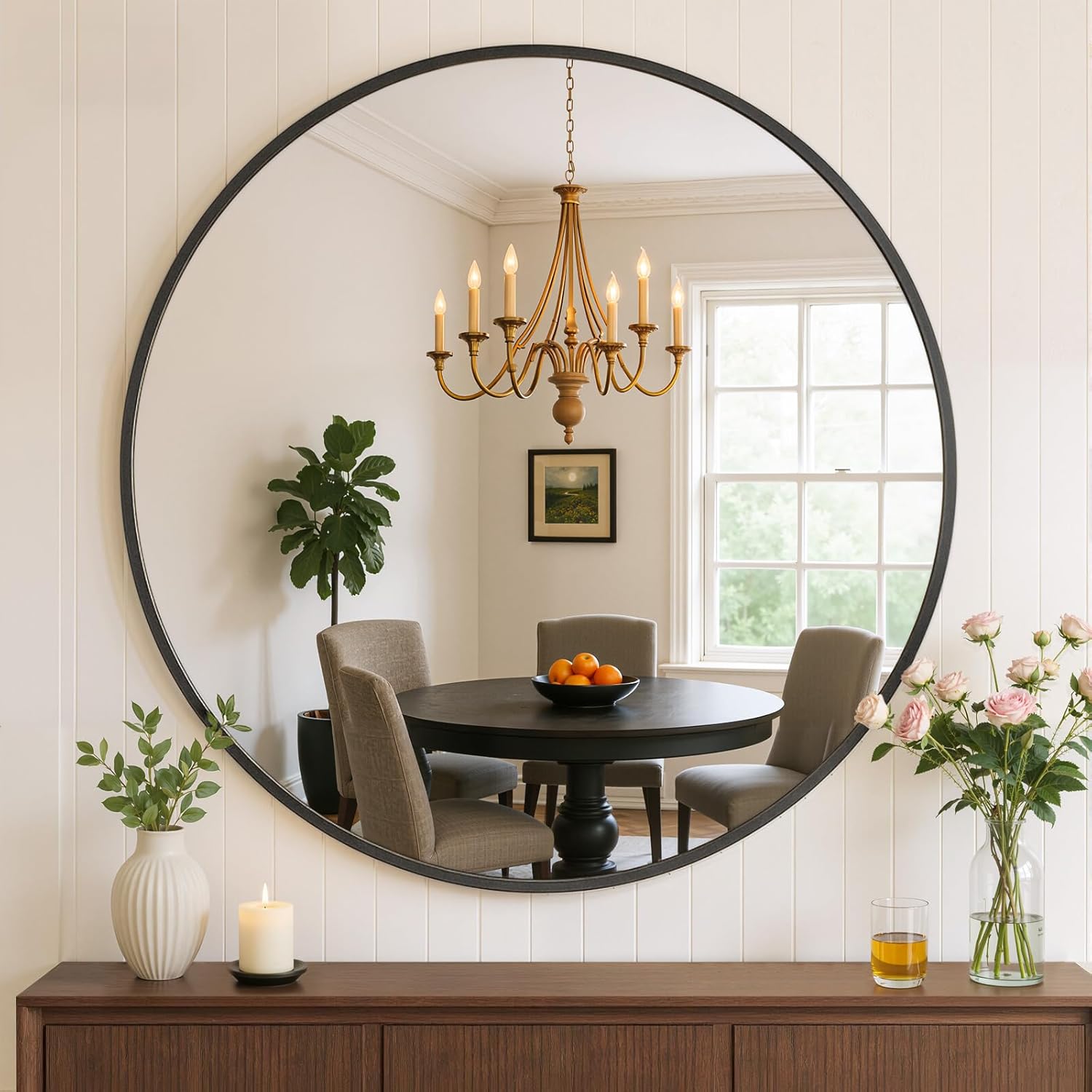 Atilioo 24" Round Black Wall Mirror — Anti-Rust Tempered Glass