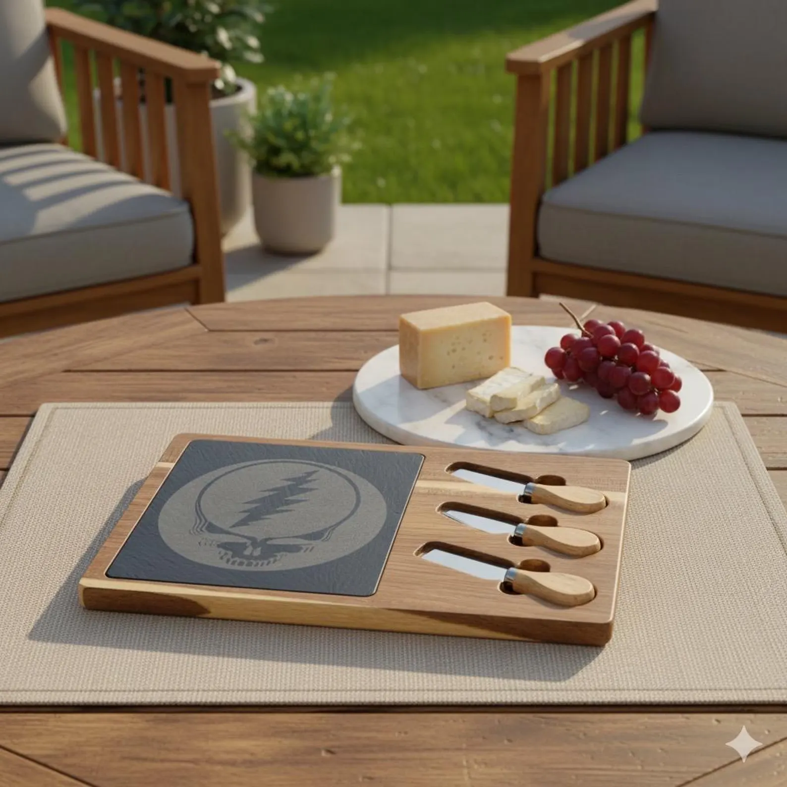 Engraved Slate & Acacia Charcuterie Board Set with Cheese Knives