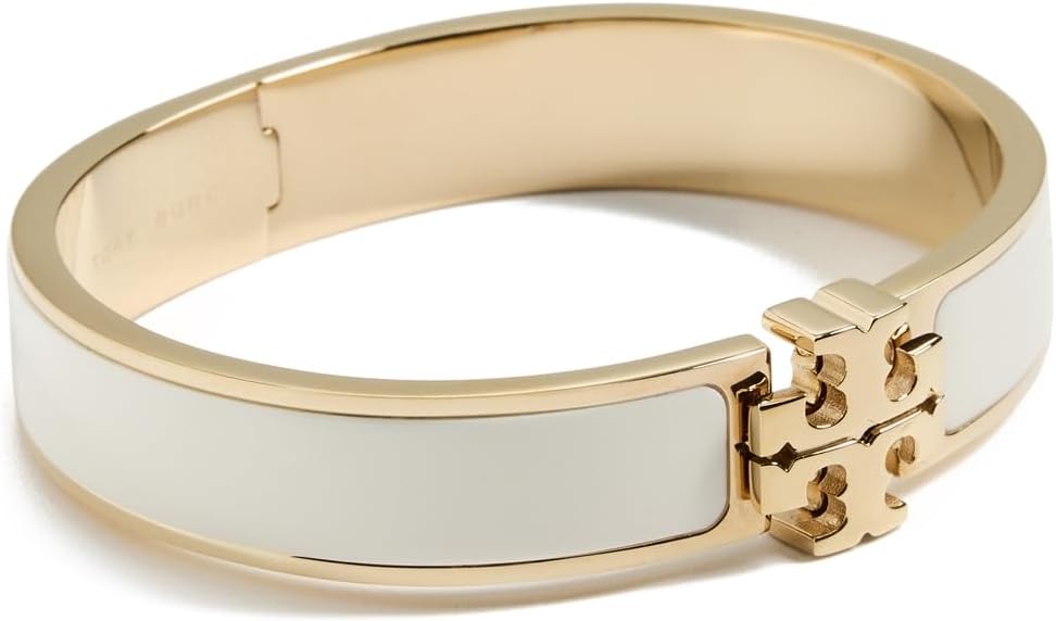 Tory Burch Icon Enamel Hinged Bangle Bracelet (Ivory & Gold)