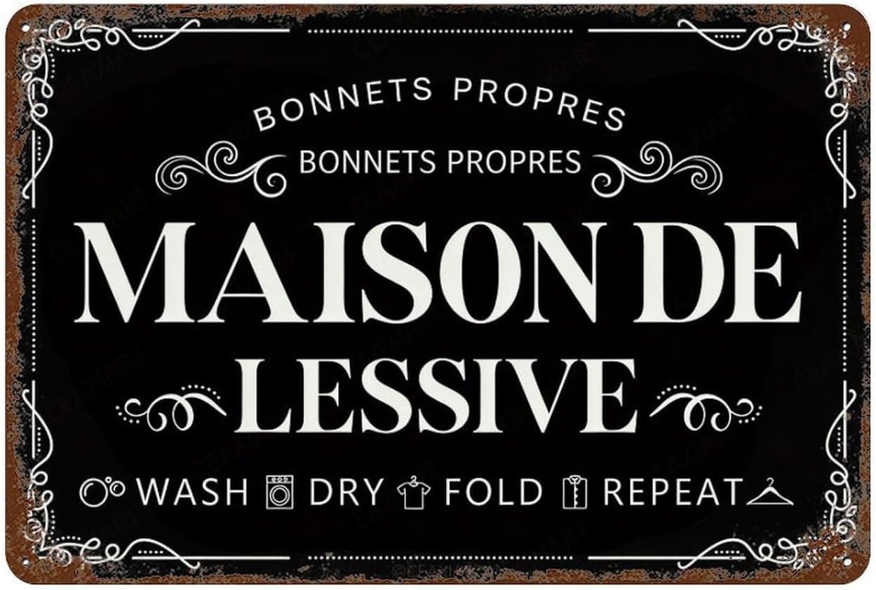 Maison de Lessive Black Metal Sign, 8" x 12" — Wash Dry Fold Repeat