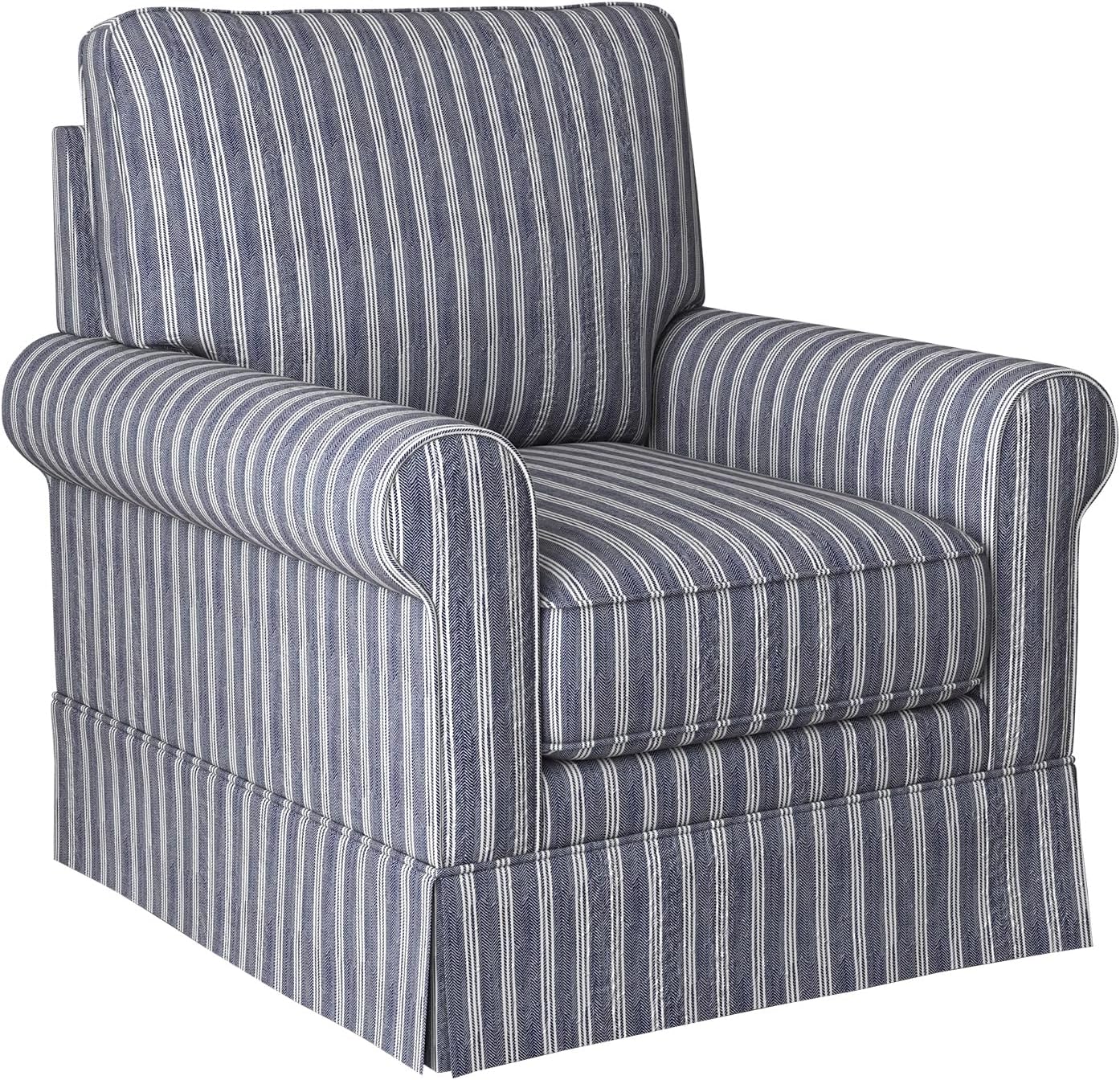 INZOY Skirted Swivel Accent Chair — Navy & White Herringbone Ticking Stripe