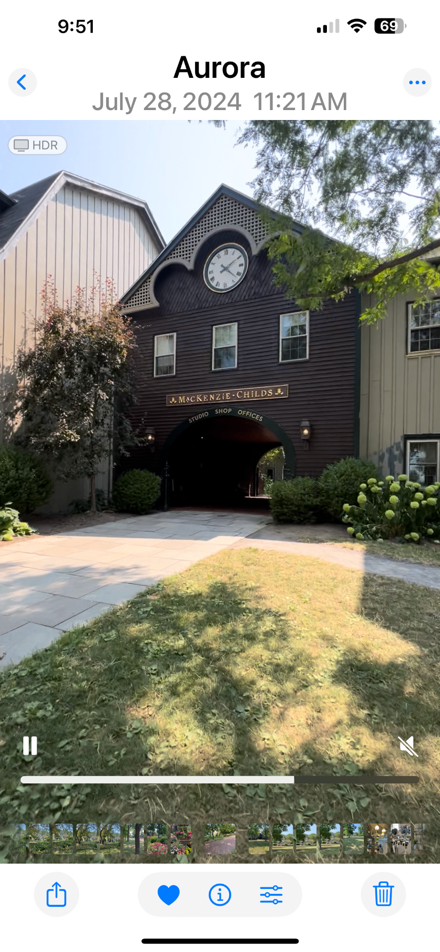 The MacKenzie-Childs Studio Shop archway with clock tower in summer