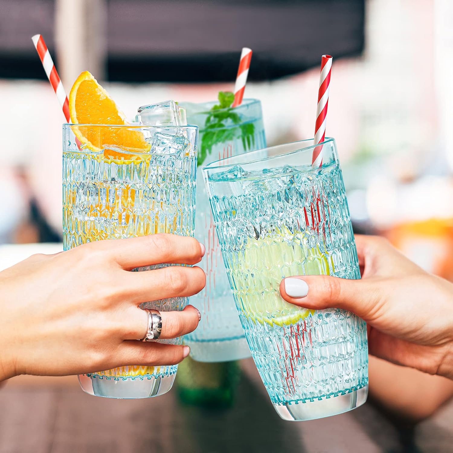 CREATIVELAND Turquoise Highball Beverage Glasses, 14.9 oz (Set of 6)