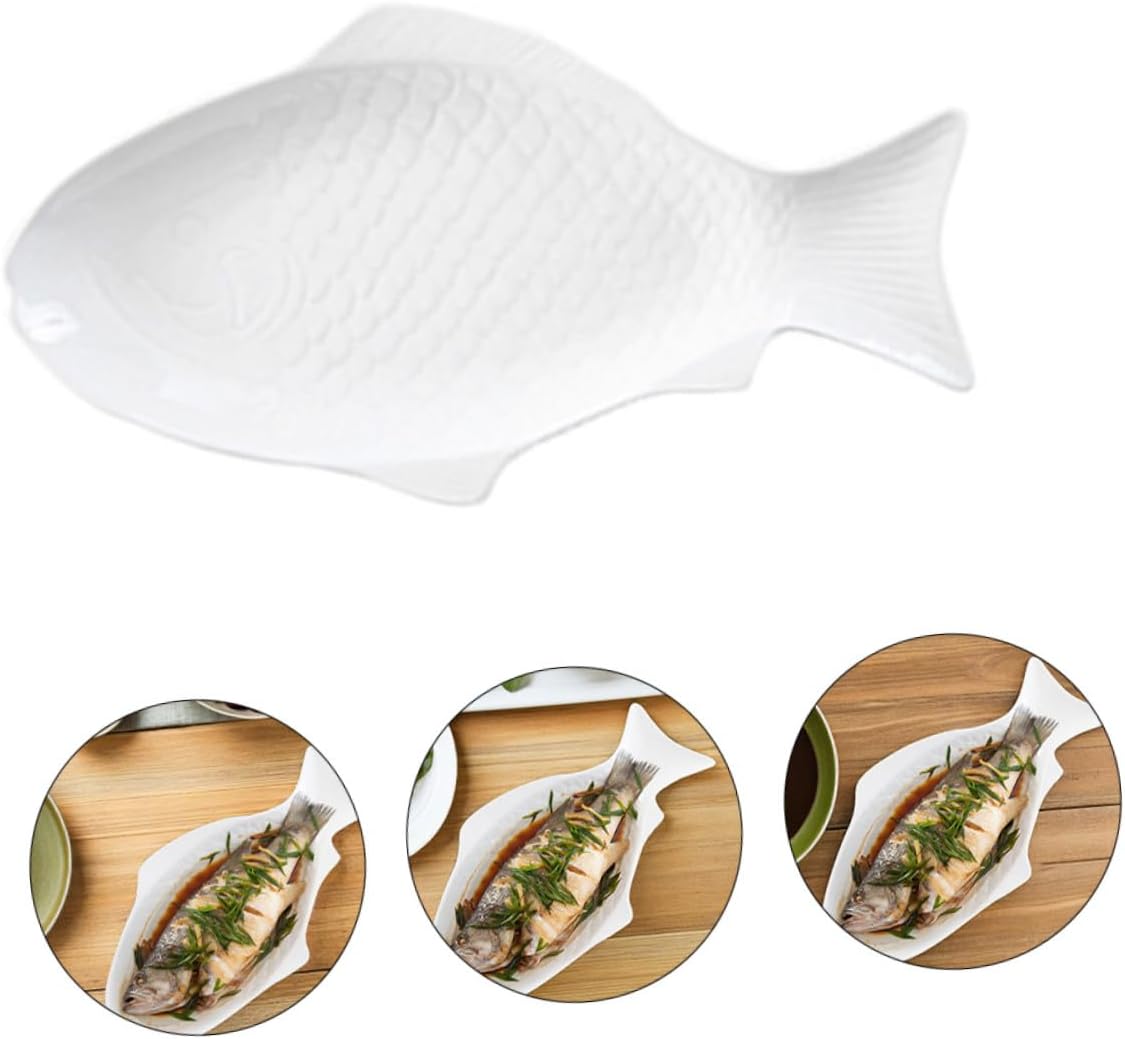 OSALADI White Ceramic Fish-Shaped Serving Platter